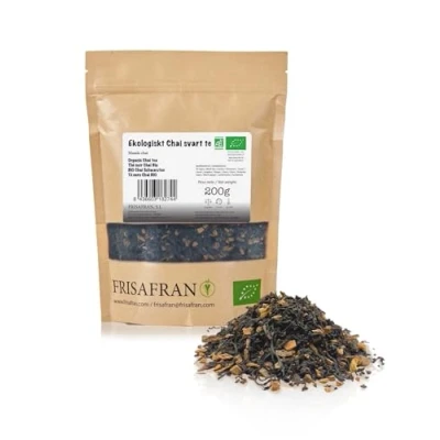 Afbeelding van FRISAFRAN thé noir chai en vrac Bio 200g Antioxydant Énergisant Anti inflammatoire détox décaféiné naturel sans additifs aux épices Mélange instantané de poudre