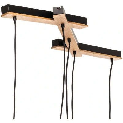 Afbeelding van Lucande Hanglamp 5lichts ijzer, textiel, eikenhout E27 zwart, licht hout