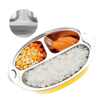 Afbeelding van Babybord van roestvrij staal, zuignapbord, antislip babytuigje, babyzuignap, kinderbord, gedeelde peutervoederplaat 304 zuignap, bord voor kleine kinderen