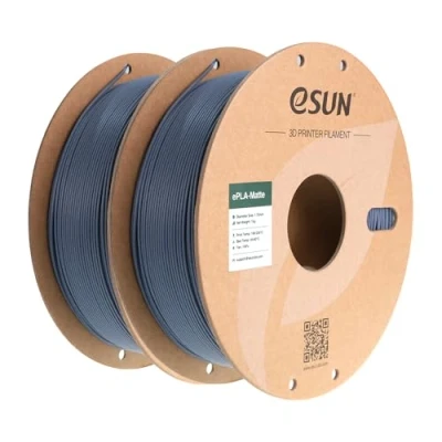 Afbeelding van eSUN Verbeterd mat PLA filament van 1,75 mm, voor 3D printers, niet glanzende kleur, matte textuur, 1 kg per spoel, 2 spoelen donkergrijs