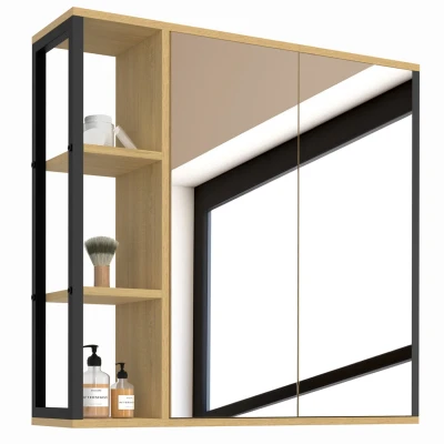 Image de Meuble de rangement suspendu avec miroir et étagères pour salle bain DETROIT design industriel
