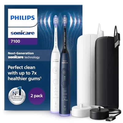 Afbeelding van Philips Sonicare 7100 series Elektrische Tandenborstel Duopack Reisetui Wit&amp;Blauw HX7429/01