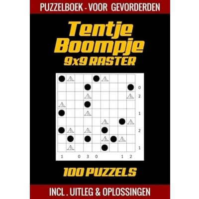 Afbeelding van Tentje Boompje Puzzelboek voor Gevorderden 100 Puzzels Incl. Uitleg en Oplossingen 9x9 Raster