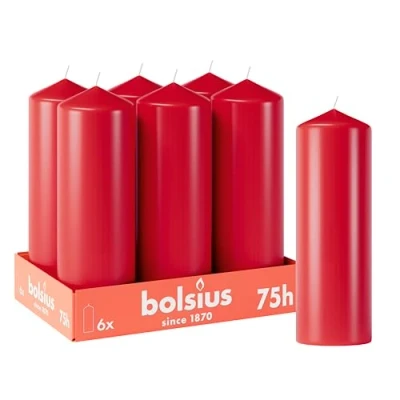Afbeelding van Bolsius Gladde Stompkaarsen 6 Stuks Rood 20 cm