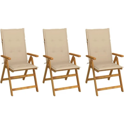 Afbeelding van Tuinstoelen 3 st inklapbaar met kussens massief acaciahout