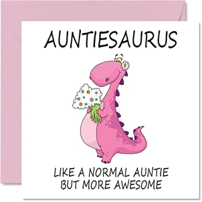 Afbeelding van verjaardagskaart voor tante, Auntiesaurus, nichtje of neef, dinosaurus, 145 mm x