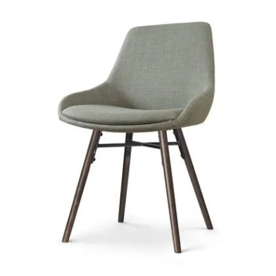 Afbeelding van Nolon Nena Isa Eetkamerstoel Groen Stof Zonder Armleuning Houten Poten Walnoot Scandinavisch Comfortabel