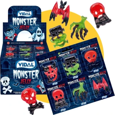 Afbeelding van Vidal Monster Jelly in blister 66 stuks display uitdeel halloween snoep