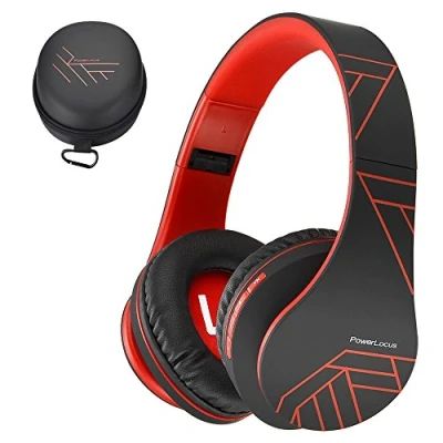 Afbeelding van PowerLocus Opvouwbare draadloze stereo Bluetooth hoofdtelefoon met geïntegreerde microfoon, SD/TF, FM voor iPhone/Samsung/iPad/PC (zwart/rood)
