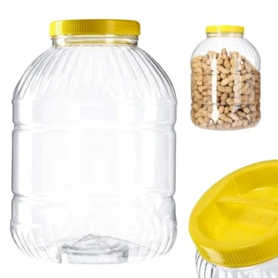 Afbeelding van KADAX voorraaddoos van kunststof met deksel, handvat, container voor levensmiddelen, opbergdoos keuken, rond, 5 liter