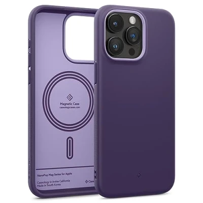 Afbeelding van Caseology Nano Pop Mag Hoes compatibel met iPhone 15 Pro Max, magnetische beschermhoes, militaire kwaliteit zijgreeppatroon, paars