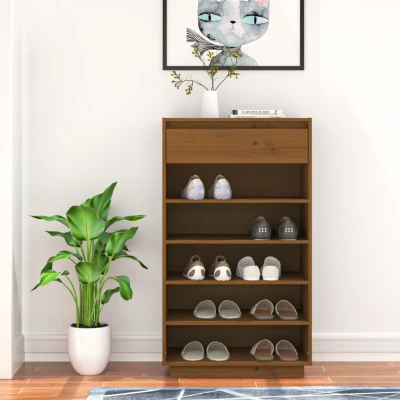 Afbeelding van Schoenenkast 60x34x105 cm massief grenenhout honingbruin