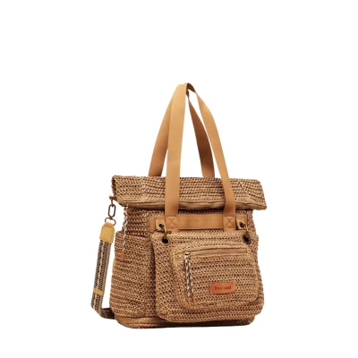 Afbeelding van Desigual Rugzak Schoudertas Voyager Raffia Bag Natural Beige