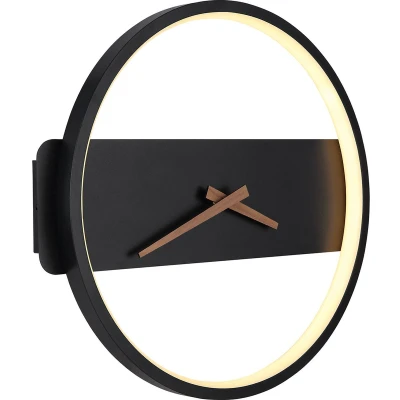 Afbeelding van LED wandlamp Sussy met klok, zwart, breedte 32 cm