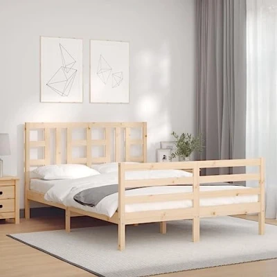 Afbeelding van Bedframe Met Hoofdbord Massief Hout Honingbruin 200X200 cm 160 x 200 / Naturel