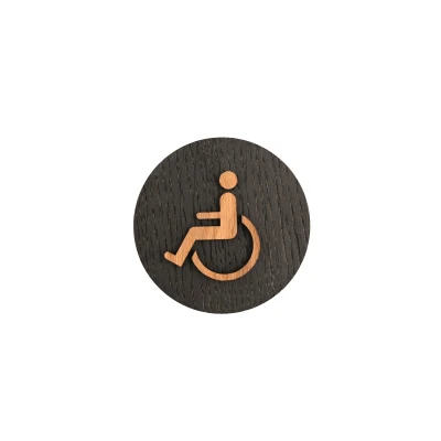 Afbeelding van Houten Pictogram Deurbordje / Toiletbordje Infobord 9cm Zelfklevend type Zwart Eiken (Invalide)