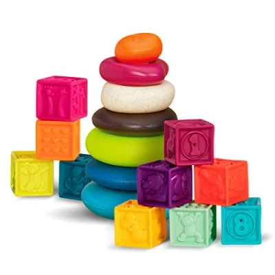 Afbeelding van B. Toys by Battat BX1971Z zachte kubus en stapelbare ringen, vanaf 6 maanden
