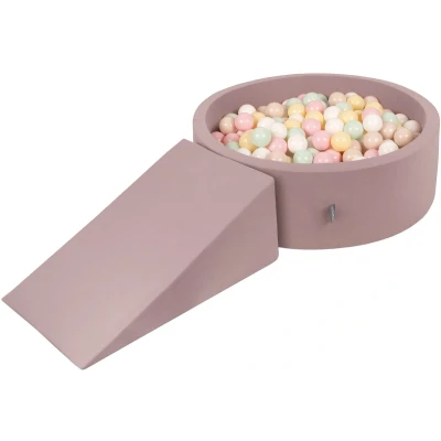 Afbeelding van KiddyMoon Foam Speelplaats Met Rond Ballenbad (100 Ballen) Kinderballenbakken Speelgoed Obstakelbaan, Heide: Pastelbeige/Pastelgeel/Wit/Munt/Poederroze