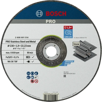 Image de BOSCH 2608601514 PRO Disque à tronçonner pour l&#039;acier inoxydable et le métal 230x1,9x22,23 mm
