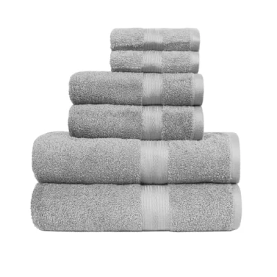 Afbeelding van Amazon Basics Set van 6 handdoeken, 140 x 70 cm, 100% katoen, 500 g/m², met 2 badhanddoeken, handdoeken en washandjes, grijs