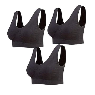 Afbeelding van Lemef Set van 3 naadloze yoga sportbeha&#039;s voor dames, zonder beugel, met uitneembare pads, x zwart.