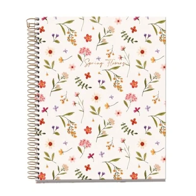 Image de Miquelrius Notebook A5 (148 x 210 mm), Rayures horizontales 7 mm, 120 feuilles de 70 g/m², couverture en carton crème, 4 bandes couleur, spirale cuivre, collection Spring Flowers, Fleurs
