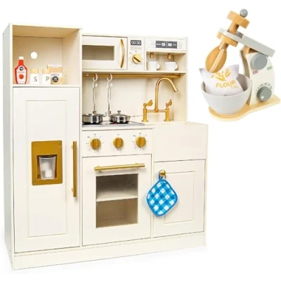 Afbeelding van Leomark cuisinière en bois interactive avec lumière et son, + micro ondes évier 89 cm mixeur
