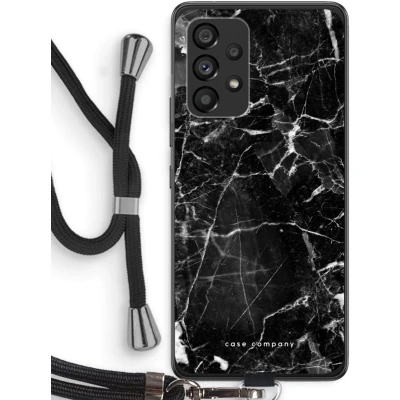 Afbeelding van Case Company® hoesje met Koord geschikt voor Samsung Galaxy A53 5G Zwart Marmer Telefoonhoesje Bescherming aan alle Kanten en Over de Schermrand