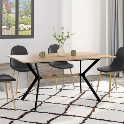 Image de Table à manger rectangle LOUISON 8 personnes bois et noir design industriel 160 cm