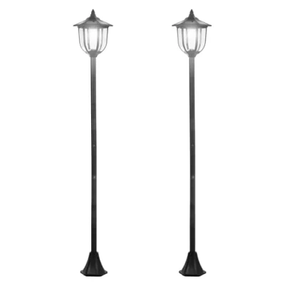 Afbeelding van Outsunny Set van 2 buitenlampen staande solar vloerlamp klassieke lantaarn led 60 lm max. dim. 26 l x b 177 h cm zwart