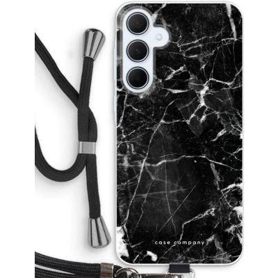 Afbeelding van Case Company® hoesje met Koord geschikt voor Samsung Galaxy A35 Zwart Marmer Telefoonhoesje Bescherming aan alle Kanten en Over de Schermrand