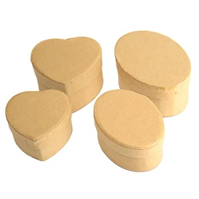 Afbeelding van Pracht Creatives Hobby 7648 02541 Set van 4 geschenkdozen, 2 harten en ovaal met deksel om te decoreren, bewaren cadeau geven
