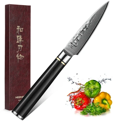 Afbeelding van Professioneel 3.5&quot; Schilmes VG10 Damascus staal (67 lagen) HEZHEN B1Z Series Handvat van zwaar Ebbenhout