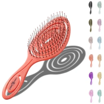 Afbeelding van Chiara Ambra spiraalvormige haarborstel antiklit Anti klit borstel voor krullen of steil haar Detangler brush dames en heren Perzikkleurig