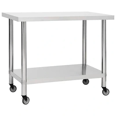 Image de vidaXL Table de travail cuisine avec roues 100x45x85 cm Inox51638