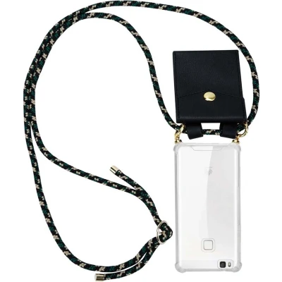 Afbeelding van Cadorabo Hoesje geschikt voor Huawei P9 LITE 2016 / G9 in CAMOUFLAGE Silicone Mobiele telefoon ketting beschermhoes met gouden ringen, koordriem en afneembare etui