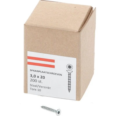 Afbeelding van Spaanplaatschroef verzinkt platverzonken kop TX10 voldraad 3.0X20 (per 200 stuks)
