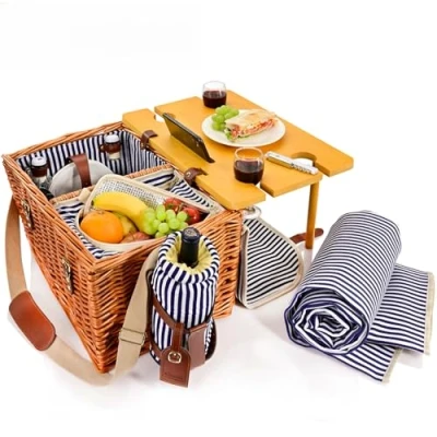 Afbeelding van SÄNGER Borkum picknickmand voor 4 personen, grote met geïntegreerde tafel, koeltas, picknickkleed en servies, complete set