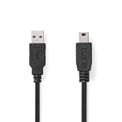 Afbeelding van Nedis USB Kabel 2.0 A Male Mini B 5 Pins 480 Mbps Vernikkeld 1.00 m Rond PVC Zwart Doos