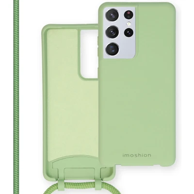 Afbeelding van iMoshion hoesje Geschikt voor Samsung Galaxy S21 Ultra met koord Siliconen design Groen / Avocado Green