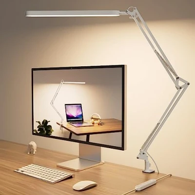 Afbeelding van SKYLEO Led bureaulamp, 80 cm, architectenlamp, touch bediening, 5 modi, 11 helderheidsniveaus, 1300 lm, timer en geheugenfunctie, 12 W, wit