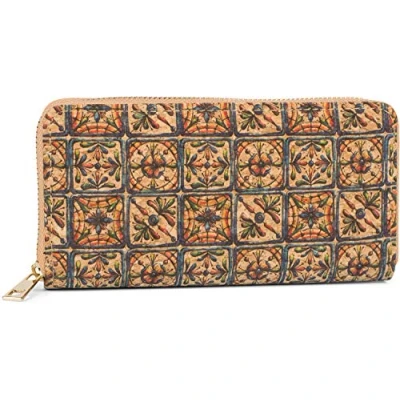 Afbeelding van styleBREAKER Damesportemonnee van kurk met kleurrijke motiefprint in etnische look, ritssluiting, portemonnee 02040138, Vierkant/blauw oranje groen, één maat, portemonnee,