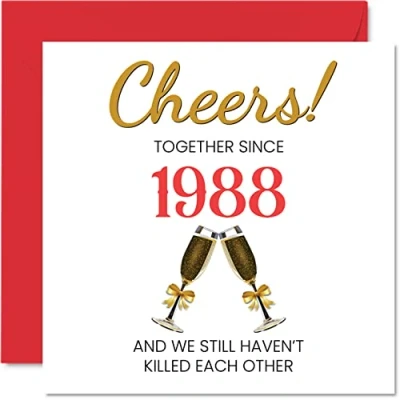 Afbeelding van Grappige verjaardagskaart voor echtgenoot en echtgenote Together Since 1988 wenskaarten 35e trouwdag partner, I Love You, 145 mm x