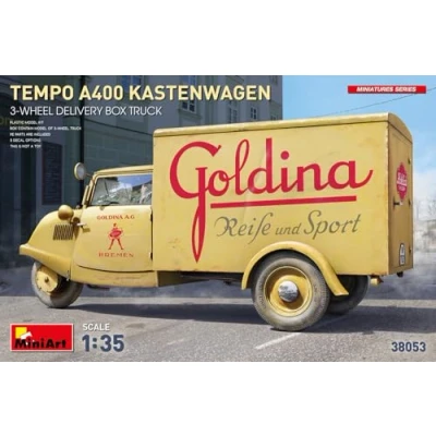 Afbeelding van 1:35 MiniArt 38053 Tempo A400 Kastenwagen 3 wheel Delivery Box Truck Plastic Modelbouwpakket