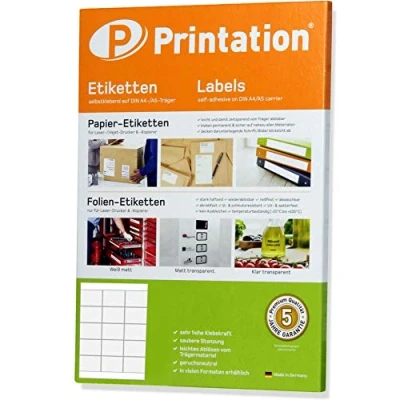 Afbeelding van Printation Etiketten 70 x 50,8 mm, zelfklevend, wit, 10 vellen A4, 3 5, 15, cm, voor jamboek, 3669 4278 5055 LA135