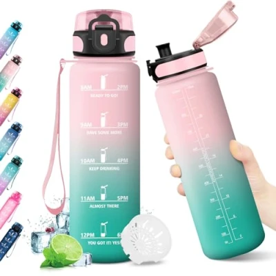 Afbeelding van KollyKolla waterfles van 1 liter met filter, BPA vrij, voor sport, fietsen, reizen, gymnastiek