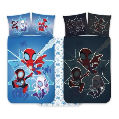Afbeelding van Spidey Babybeddengoed 100 x 135 cm + kussensloop 40 60 cm, 100% katoen, fosforescerend beddengoed perfect voor kinderen, zacht en omkeerbaar Spiderman jongens meisjes