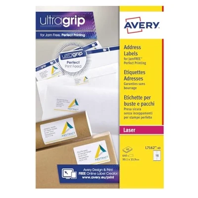 Afbeelding van Avery 640 witte zelfklevende etiketten (16 per vel) 99,1x33,9mm laserprint (artikelcode: L7162 40)