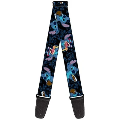 Afbeelding van Buckle Down GS WDY129 Gitaarriem Stitch Snacking Poses zwart/blauw 5,1 cm breed 73,7 tot 137,2 lang