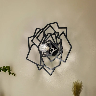 Afbeelding van Wandlamp W 042, zwart bloemmotief, lasergesneden